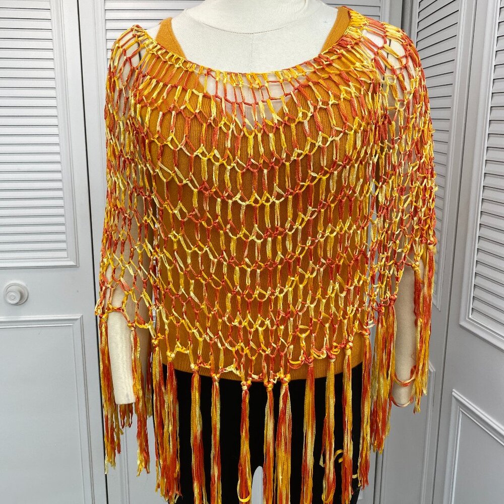Crochet Poncho Top Oranges Tie Dye OS Doubles as Scarf - Picture 1 of 11